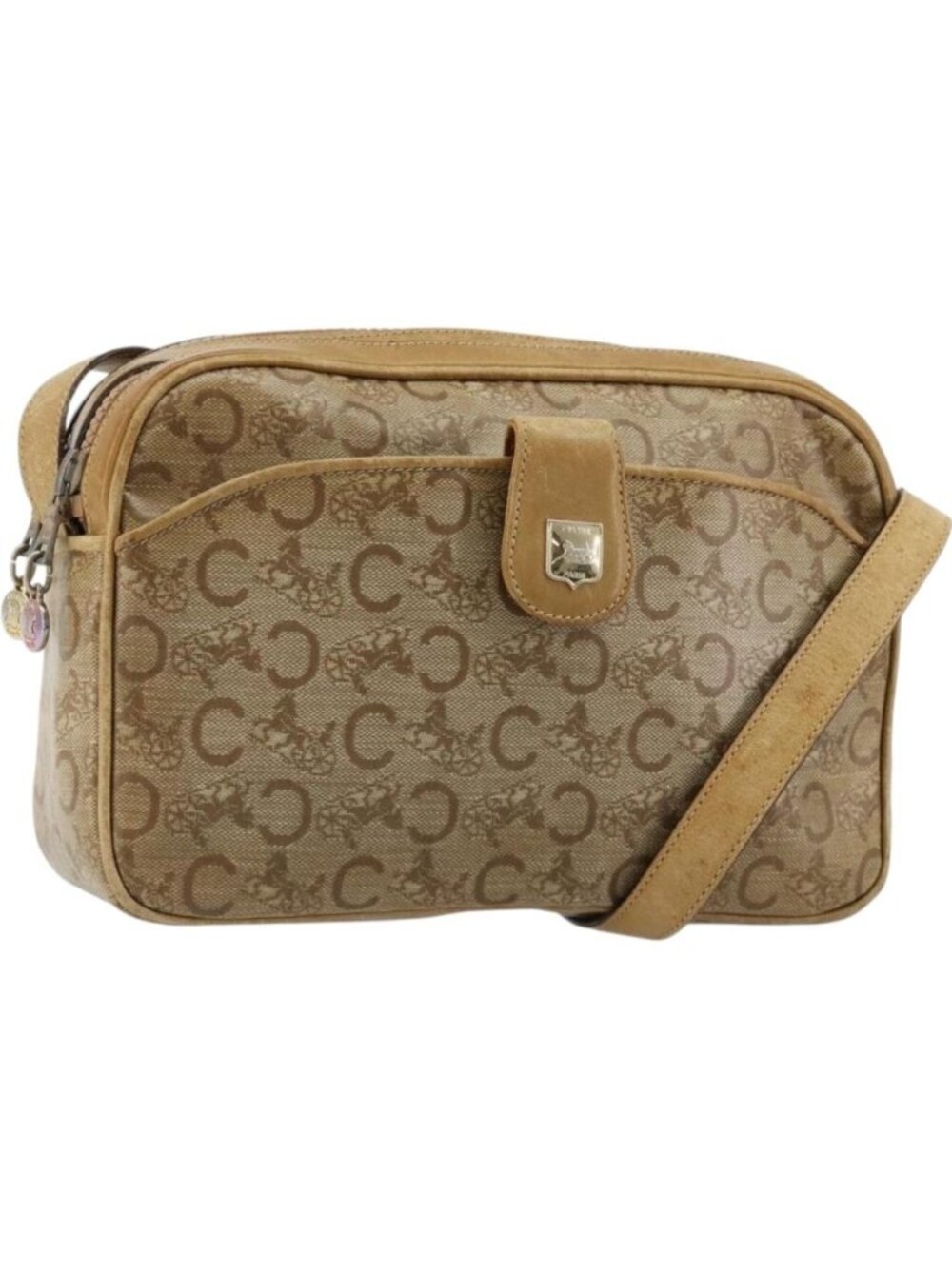 CELINE C Sulky Shoulder Bag Coated Canvas Beige Gold